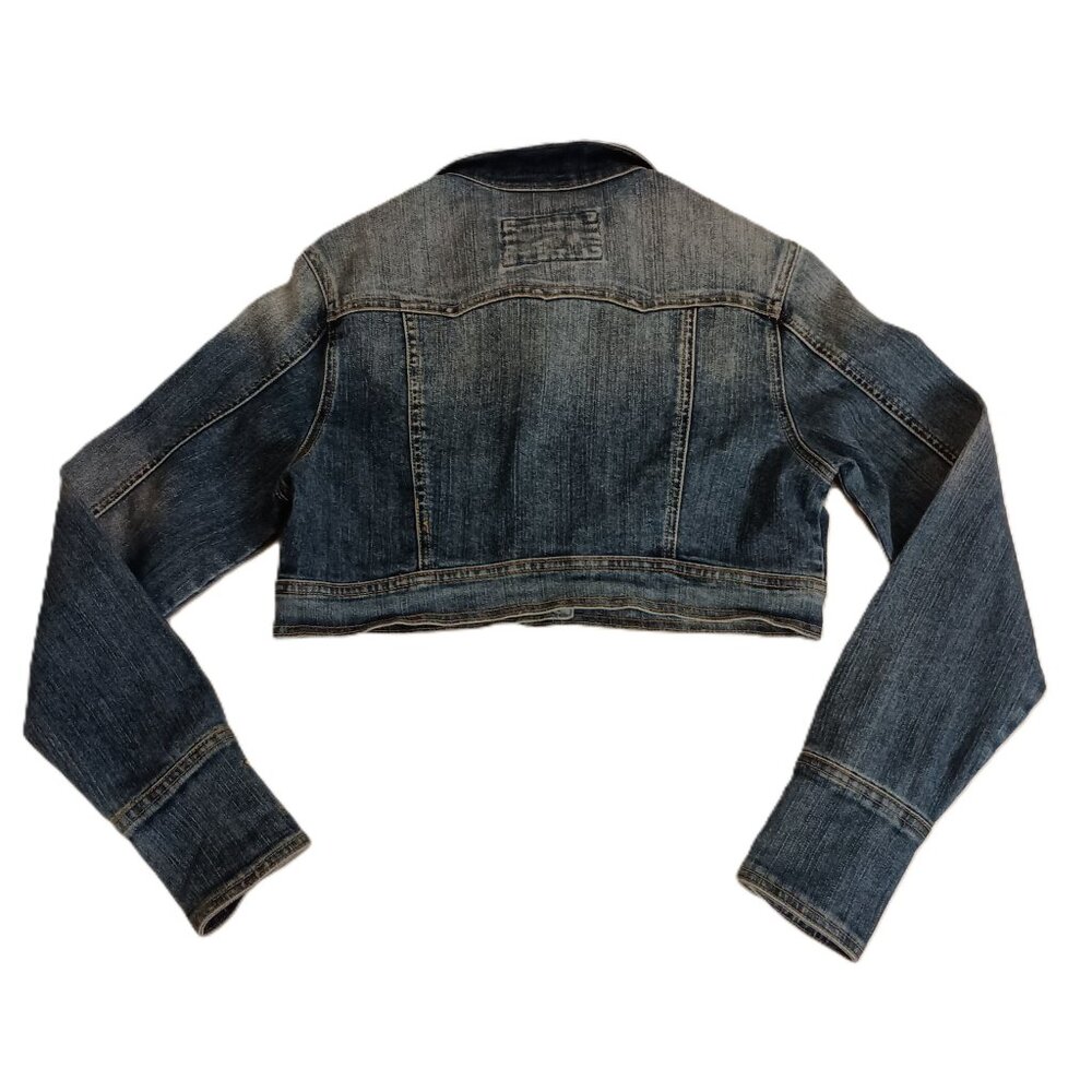 Star Jeans Jacket Y2K Cropped Denim Blue Button Pockets Women's Size S - Picture 4 of 16